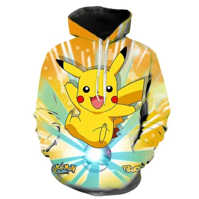 Sweat à capuche unisexe élégant avec imprimé kangourou et Pokémon Pikachu