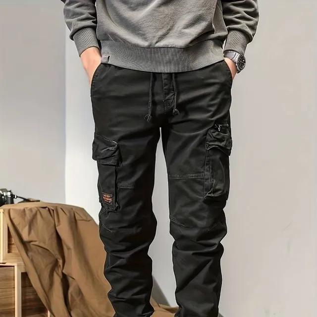 Pantaloni cargo bărbătești trendy din bumbac, cu multe buzunare, lejeri, pentru exterior, de lucru, streetwear