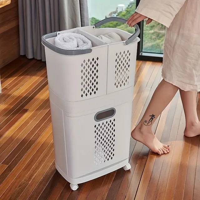 1pc Practical plastic laundry basket with 4 wheels for easy sorting and organization