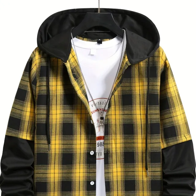 Men's plaid hoodie - black and red, autumn/winter