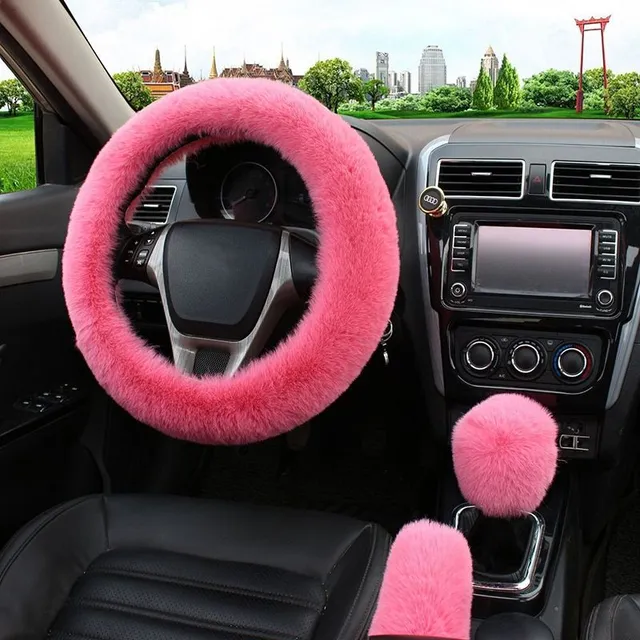 Luxury protection set for steering wheel, gear lever and brake made of plush Indiana material