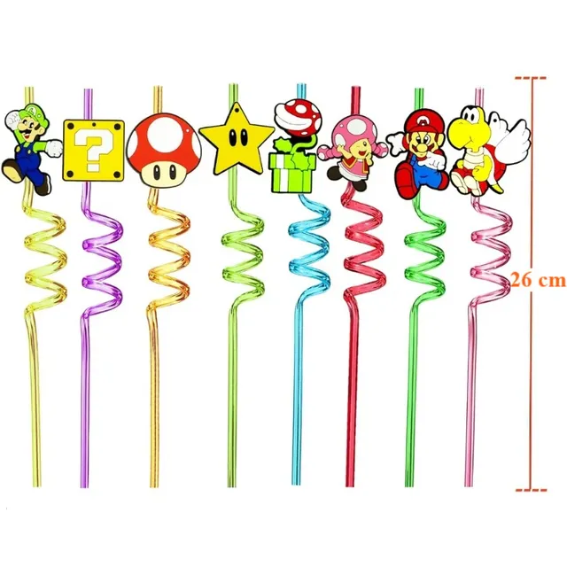 Krásna špirálová party slamka s populárnymi postavami z animovaného filmu Super Mario