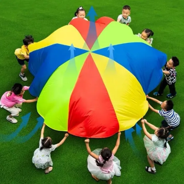 Divertida vela arco iris para juegos infantiles - material de calidad con asas cosidas para facilitar su manejo