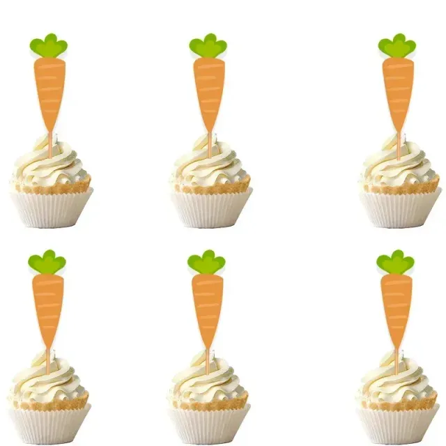 12 bucăți decorațiuni de Paște pentru cupcakes - iepurași, ouă și morcovi desenate drăguțe de Paște
