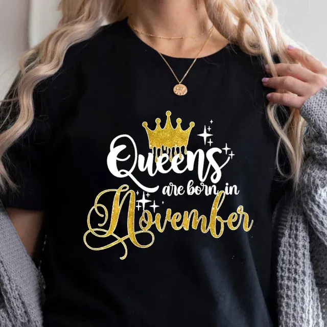 Women's T-shirt with "Golden Crown Queen Are Born In January To December" - Birthday Gift with Design by Month of Birth