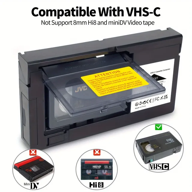 Adapter for converting VHS-C cartridges: From VHS to VHS-C (non compatible with MiniDV/Hi8)