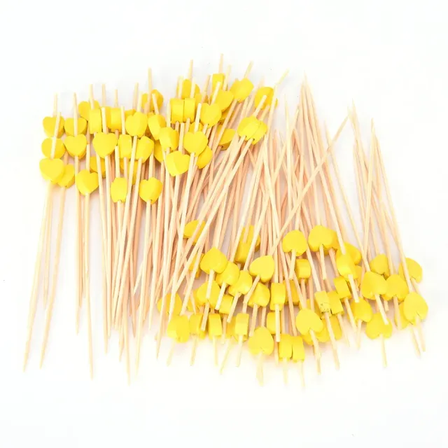 100 pcs of wooden toothpicks decorated with colored hearts