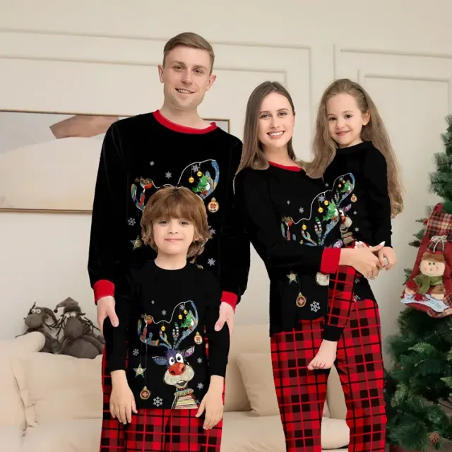 Christmas family pajamas with deer printing - matching pajama sets for parents and children