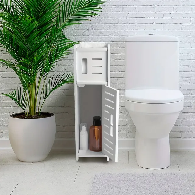 Kompaktný úložný stĺpec s držiakom na toaletný papier - úsporný kúpeľňa organizér