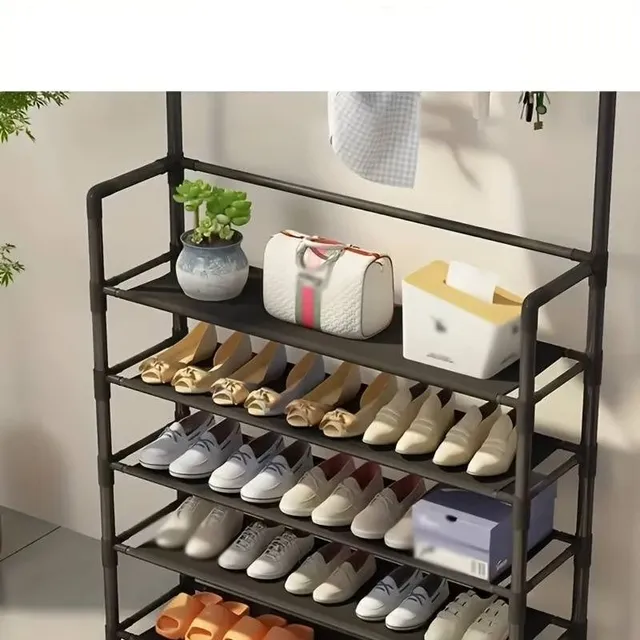 Botnik 4/5 shelves, shoe rack with hooks, free standing dress hanger with 8 hooks, scarves and purses - ideal for corridors, bedrooms and offices