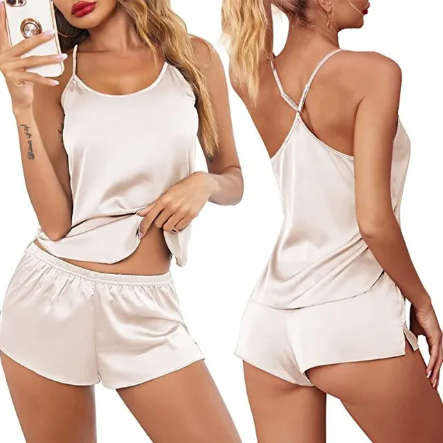 Women's sexy modern satin pyjama set with crossed back and shorts Celin