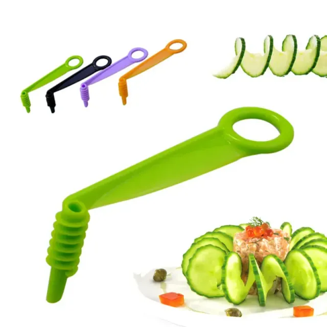 Practical kitchen helper for creating spirals from pickles and other vegetables - green color