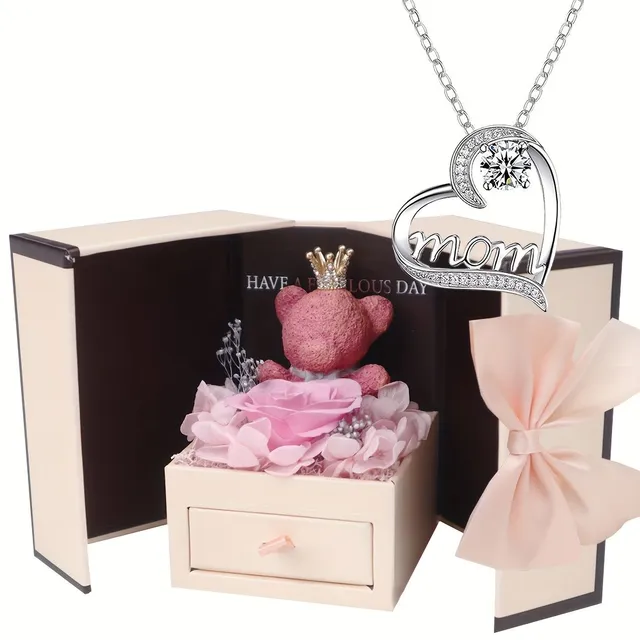 Bel amour : set cadeau avec rose éternelle et colliers pour maman pour la fête des mères, la Saint-Valentin et d'autres fêtes