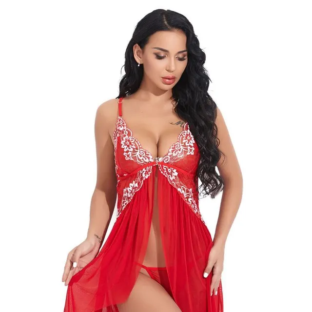 Women's unzipped negligee with lace trim - Joanna