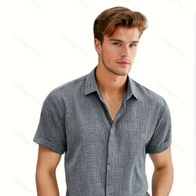Men's stylish and casual free shirt with collar, buttons and short sleeves