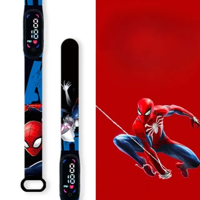 Stylish children's digital watch with pedometer and motifs of the popular Spider-man