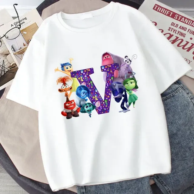 Stylish children's T-shirt printed with letters and characters from the fairy tale Inside Out 2 - Inside Out 2