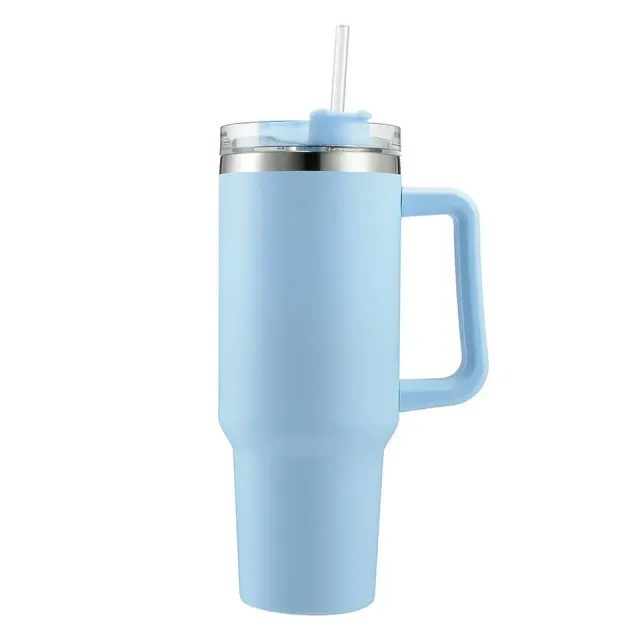 Isolated coffee cup with straw and handle for travel