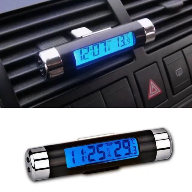 Car thermometer with clock and backlight