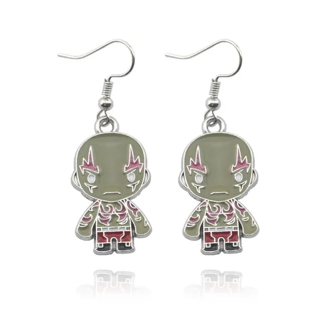 Modern stylish original hanging earrings with pendants of baby guardians of the galaxy