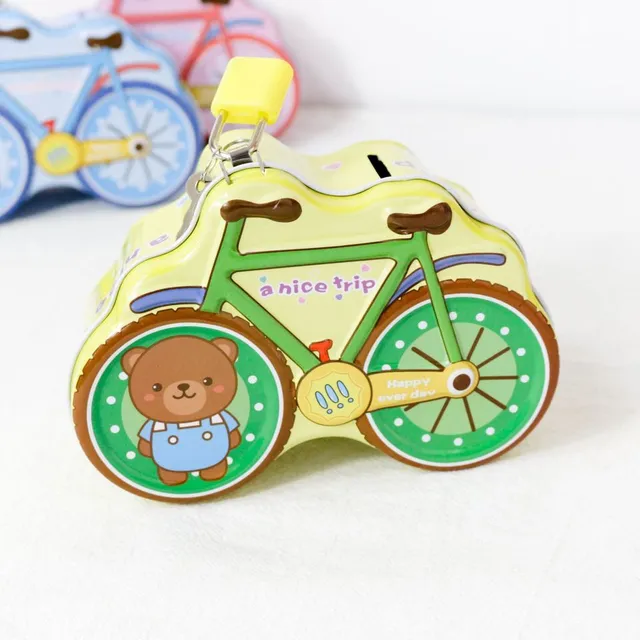 Detská plechová pokladnička v tvare roztomilého bicykla