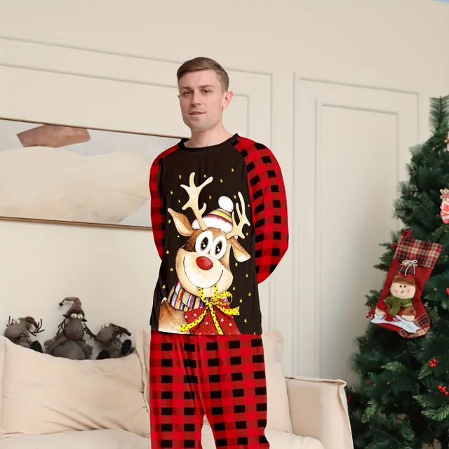 Pyjama de Noël pour homme - sweat long confortable avec imprimé renne et pantalon à carreaux