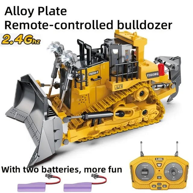 Buldozer RC cu 9 canale, 2,4 GHz, Lumini & Sunet, Carcasă din Metal, Baterie Reîncărcabilă