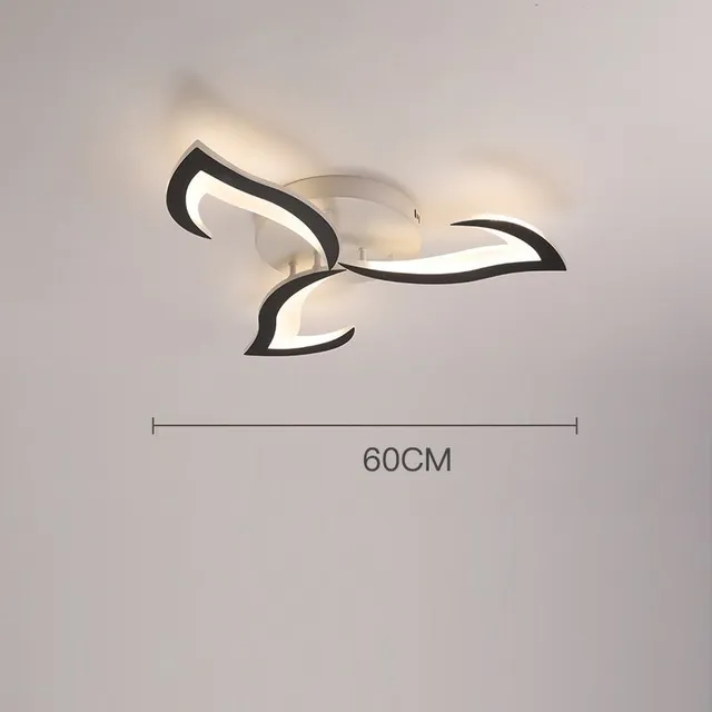 Plafonieră LED 6000K, 3 flăcări, design modern cu flori, acril negru, lumină albă - living, dormitor, sufragerie