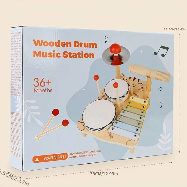 Wooden kit of drums - sensory and educational musical toy