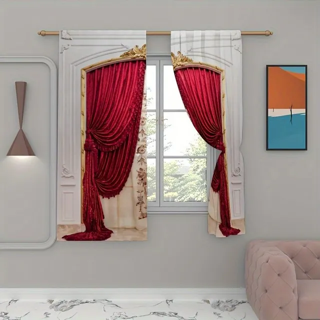 Set de 2 draperii moderne roșii în stil european