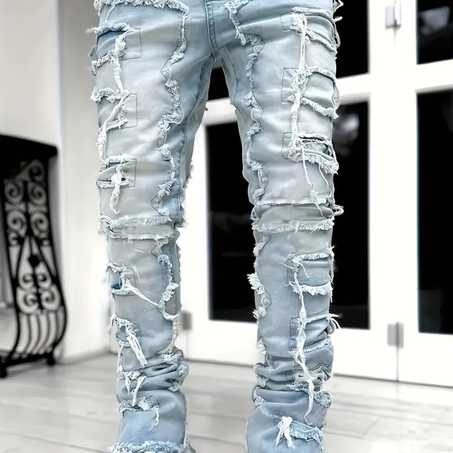 Y2k Hip Hop Štýlové Jeans s Cutaway konca - Pánske Stretch Denim nohavice pre Casual Street štýl