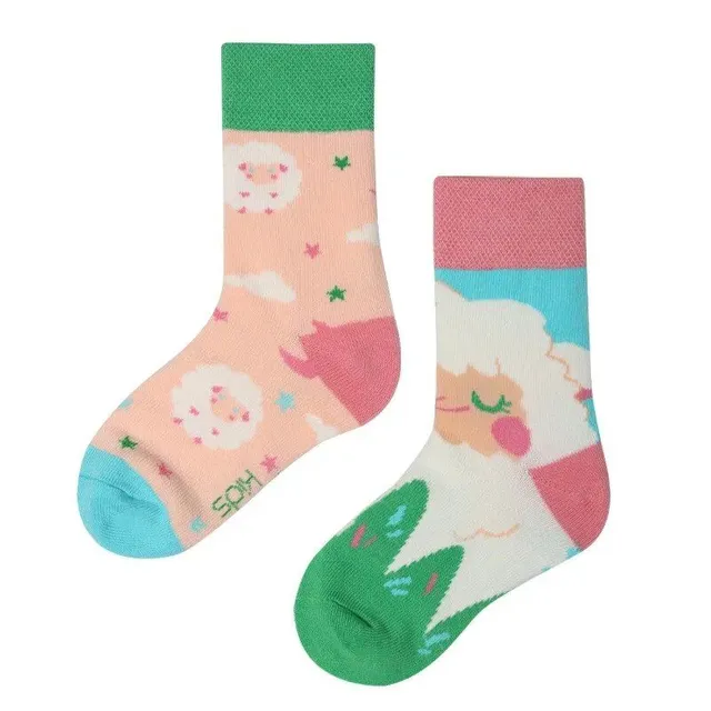 Baby color socks with cute cartoons - medium-high cotton socks