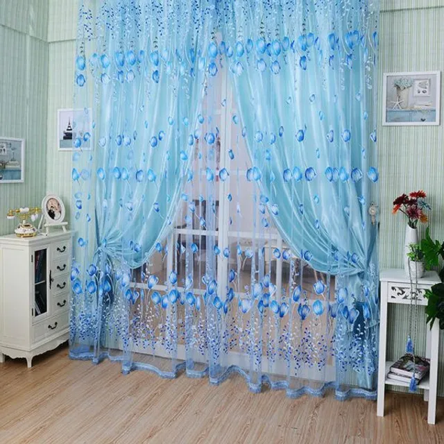 Beautiful curtains with floral pattern Tulip blue