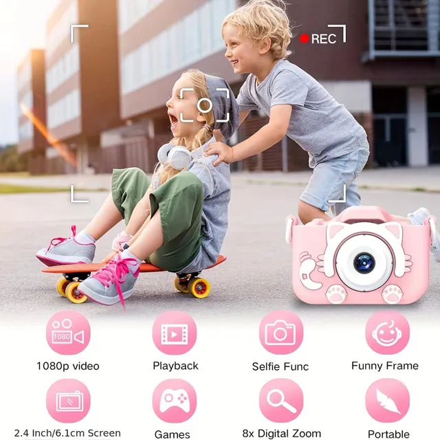 Aparat foto digital pentru copii - Aparat foto mini cu video, card SD de 32GB gratuit, cadou perfect pentru băieți și fete