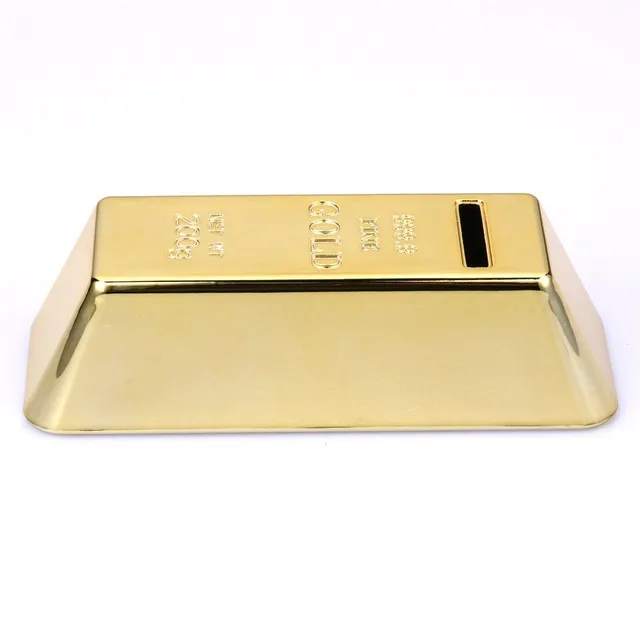 Practical cash box in the shape of a golden brick