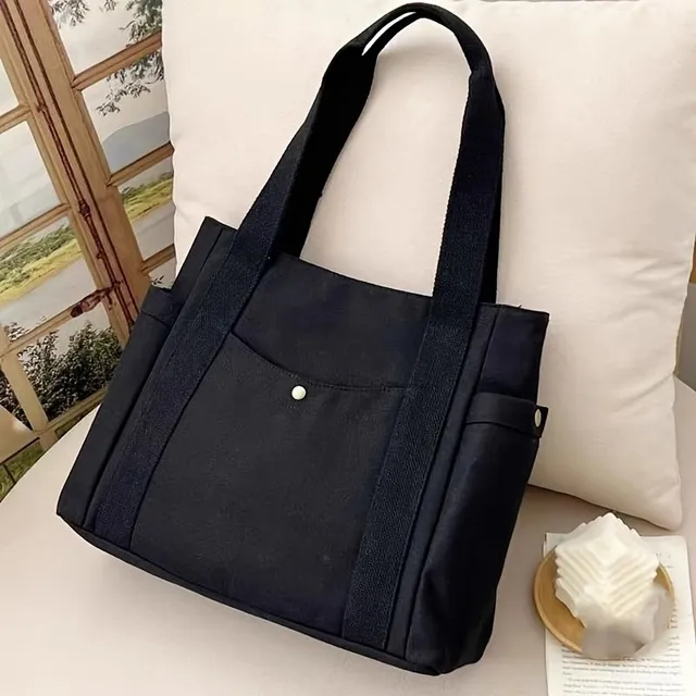 Tote bag with literary motif, more pockets, occasional shoulder cable for school, work and town