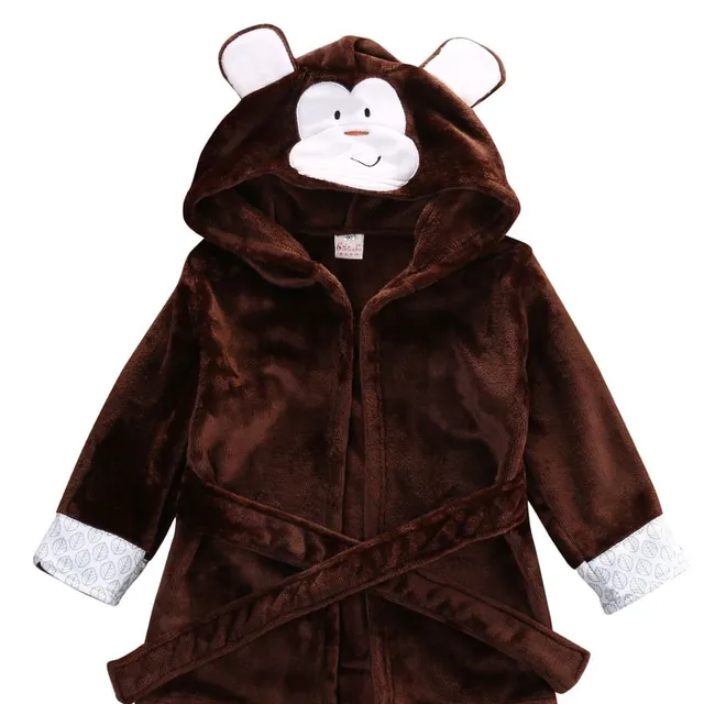 Children's robe with hood and animal motifs