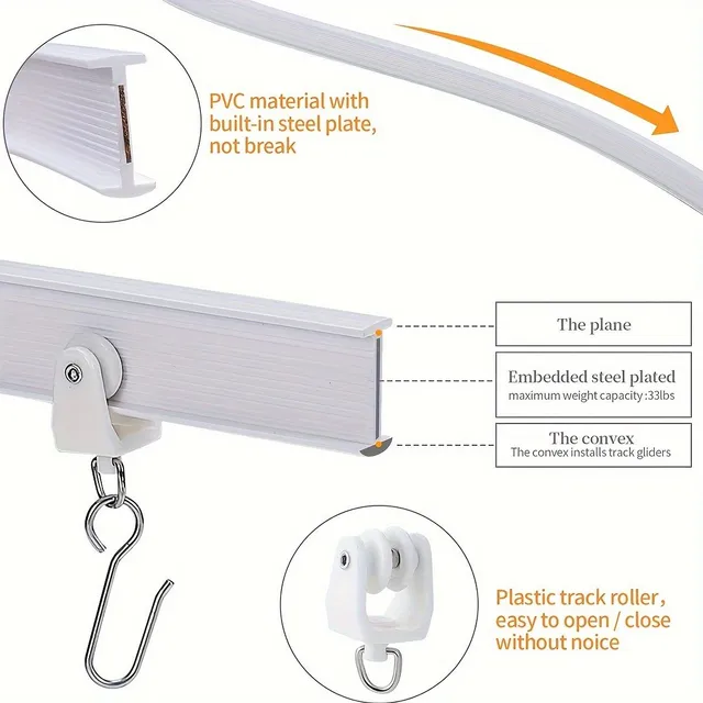 Bendable shower curtain rail, side mounted 2in1 double fixed/straight dual purpose rail