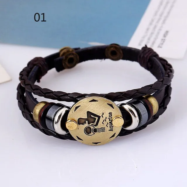 Unisex leather bracelet with zodiac sign