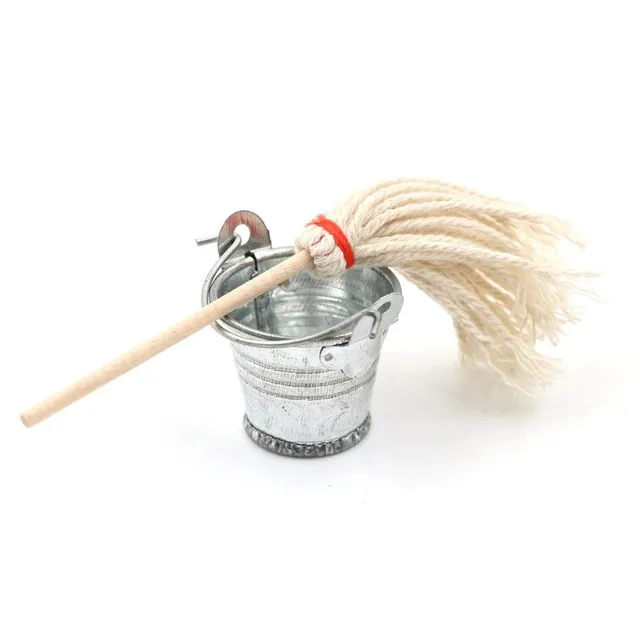 Bucket and mop for doll