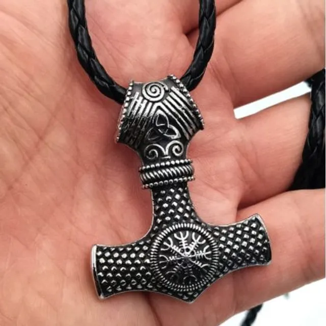 Pendentif Mjolnir de Thor avec chaîne en cuir