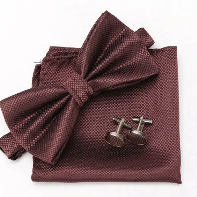 Men's bow tie, handkerchief and cufflinks