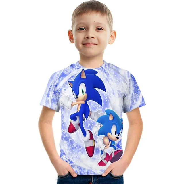 Fiú sport póló rövid ujjú és nyomtatott Sonic the Hedgehog pólóval