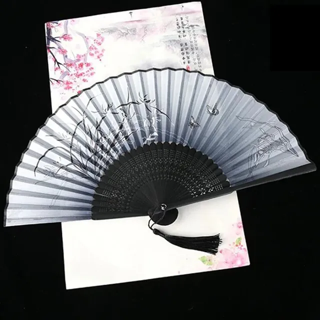Ladies folding fan with ornaments H