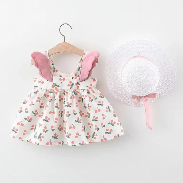 Letni zestaw ubrań dla dziewczynek - sukienka z kokardą i czapka