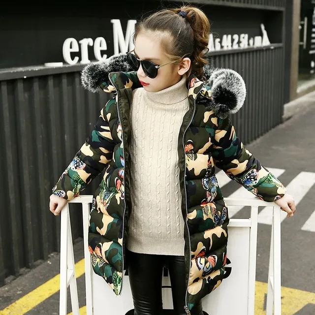 Luxury girls winter Army jacket with butterflies