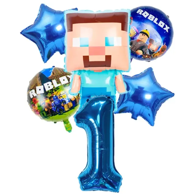 Stylish set of birthday balloons in the performance of popular characters from Minecraft