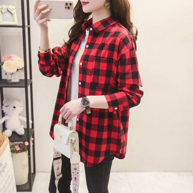 Women's free time flannel shirt with long sleeve