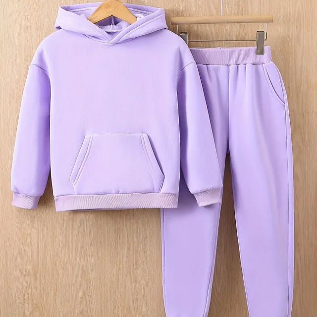 Girl's warm sports kit with fleece - hoodie and leggings - autumn and winter clothes for leisure