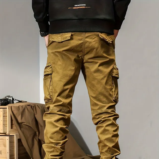 Pantaloni cargo bărbătești trendy din bumbac, cu multe buzunare, lejeri, pentru exterior, de lucru, streetwear